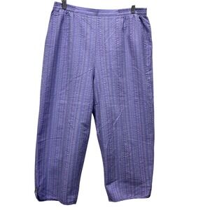 VTG 90s Koret Women's Purple Seersucker Striped Textured Cropped Pants Size XL